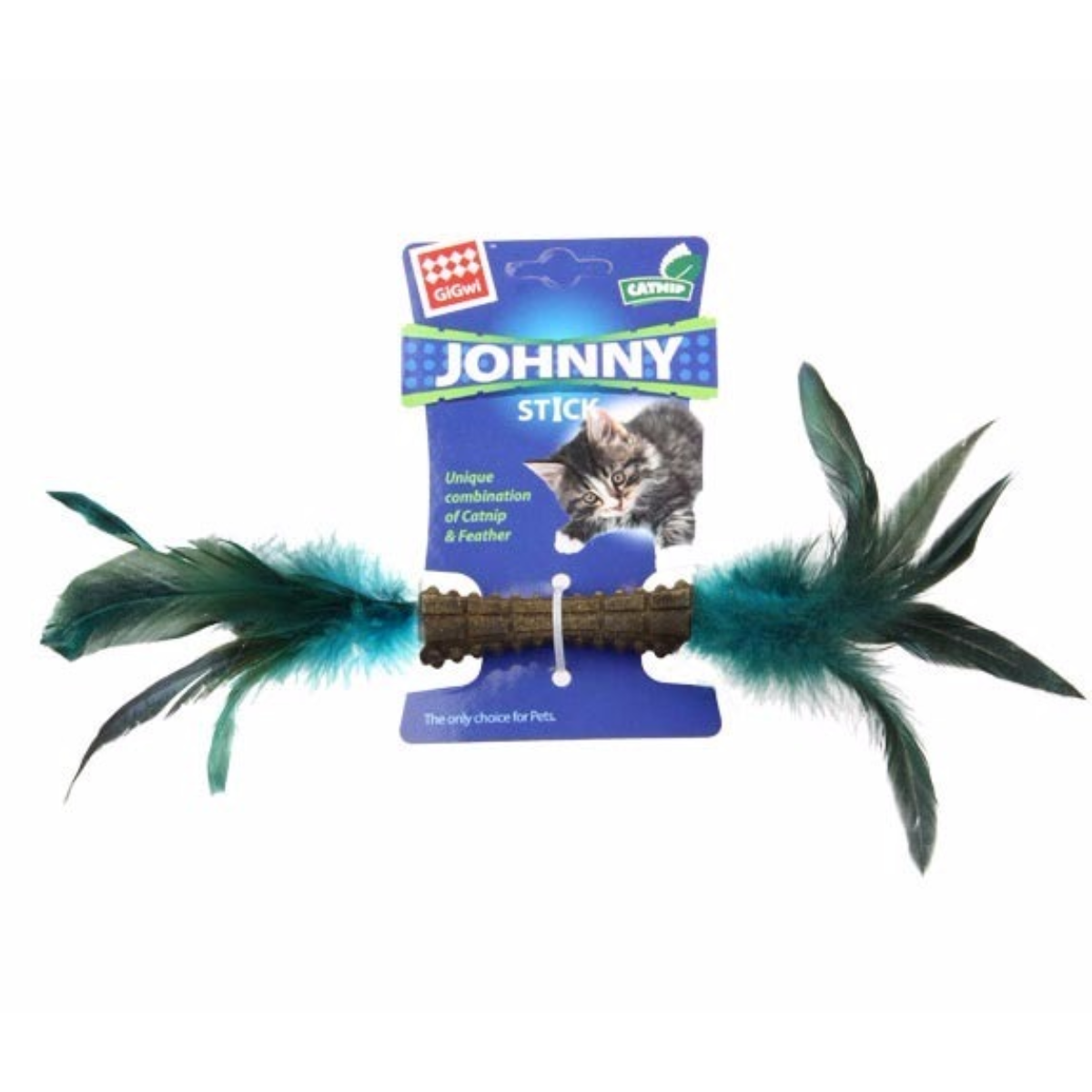 Gigwi Johnny Stick Juguete para Gatos Doble Pluma Azul con Catnip