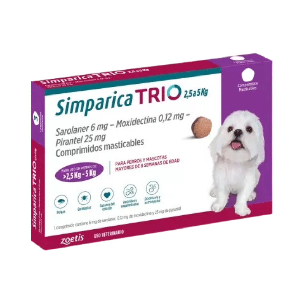 Simparica Trio Para Perros 2.5 A 5 Kg 3 Comp